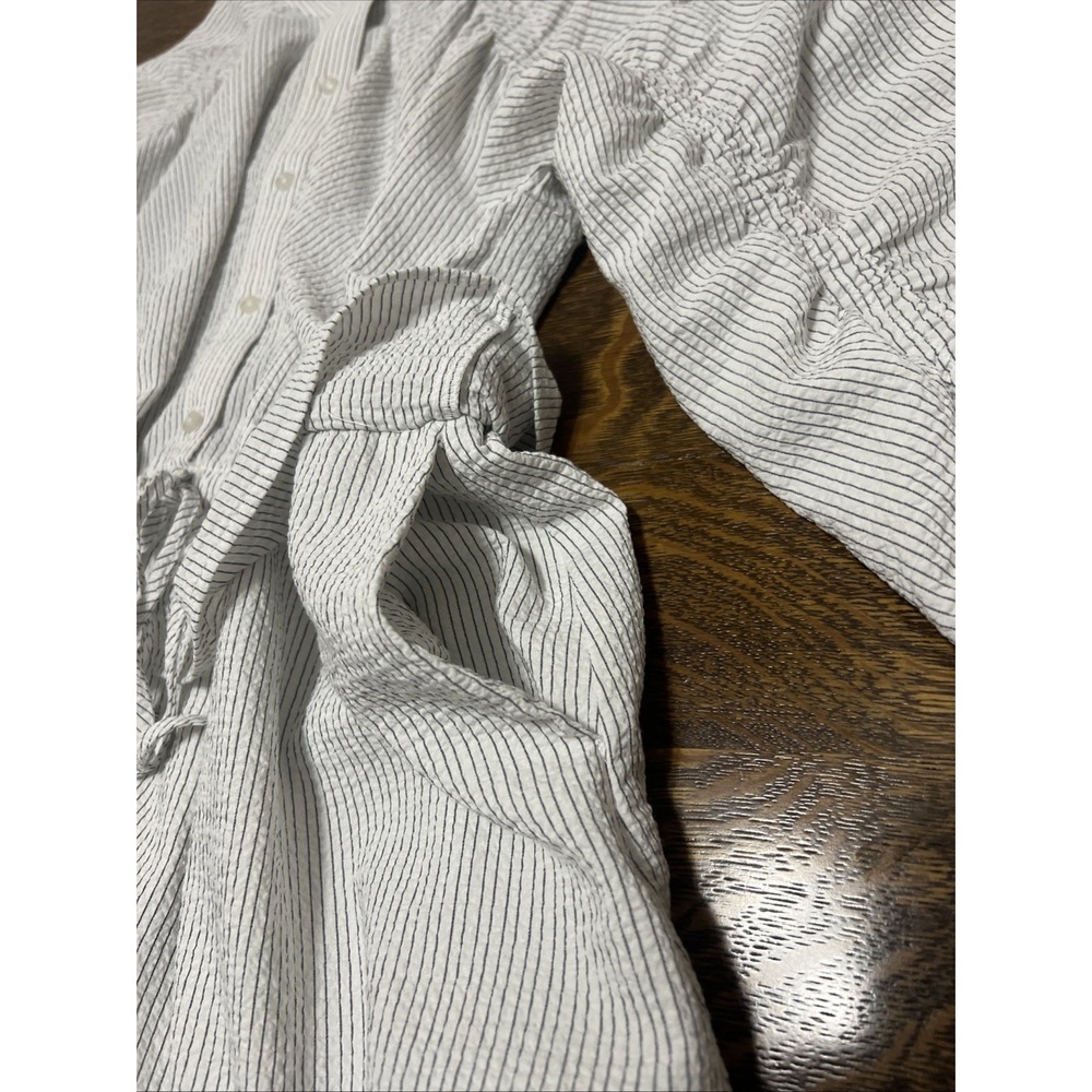 Calvin Klein Cottagecore Shirt Dress Womens S White Striped Tie Waist Pockets - Picture 4 of 10